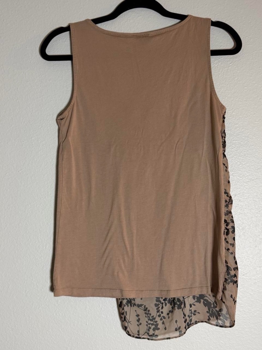 Ann Taylor Taupe Tank with Black Botanical Print - Picture 6 of 8
